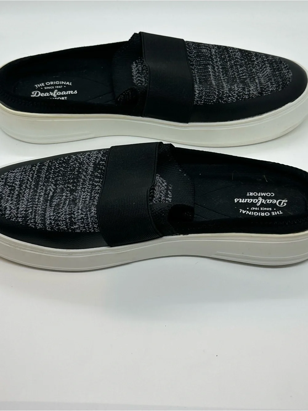 Dearfoams Black Gray Knit Mule Sneakers Comfort Slip Ons Size 10